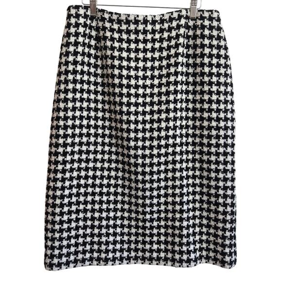 Liz Claiborne Vintage Y2K Old Money Preppy Wool Blend Tweed Houndstooth Skirt 14 - Picture 1 of 11